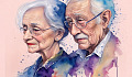 drawing of an older couple with wrinkled faces